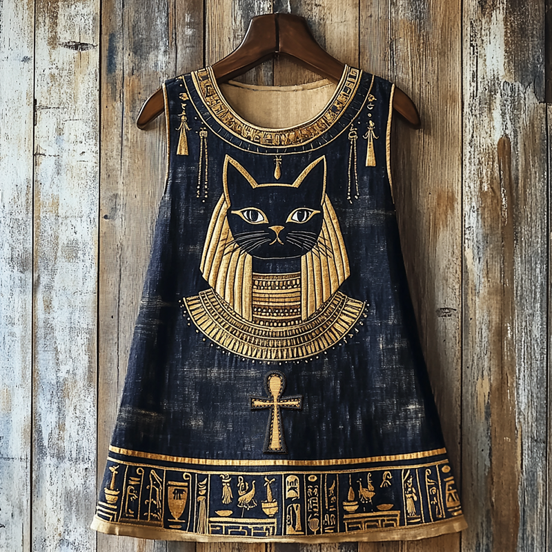 Comstylish Ancient Egyptian Bastet Black Cat Graphics Linen Tank Top
