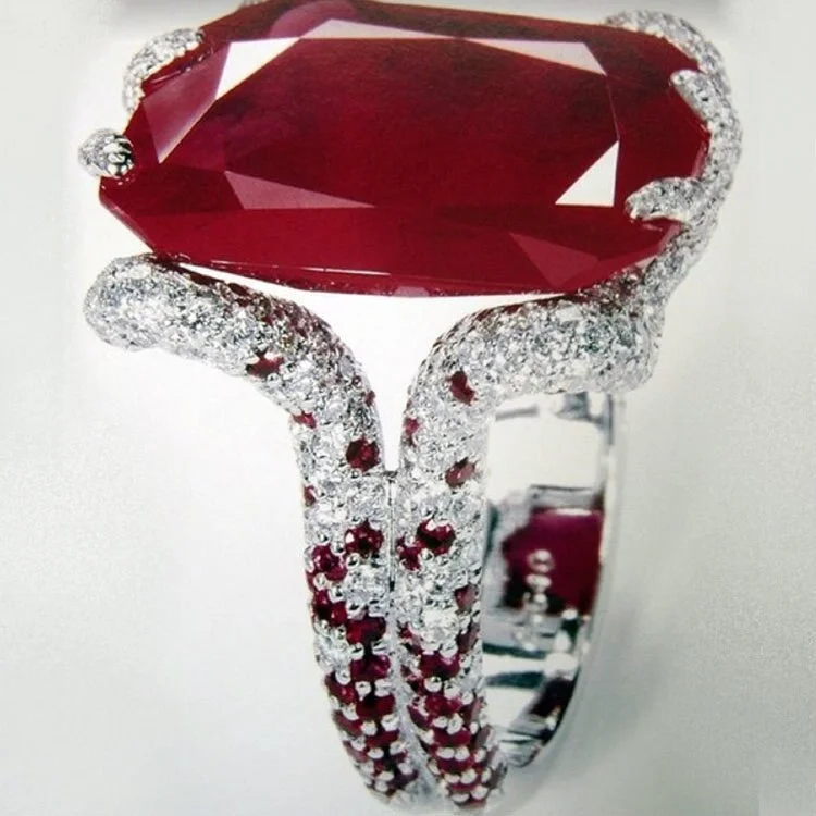 Luxury Female Crystal Square Thin Ring Charm Silver Color Engagement Ring Dainty Red Zircon Stone Wedding Rings For Women