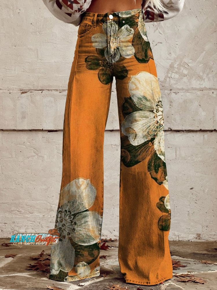 Women’s Lovely Flowers Art Print Casual Wide Leg Pants Multicolor / S