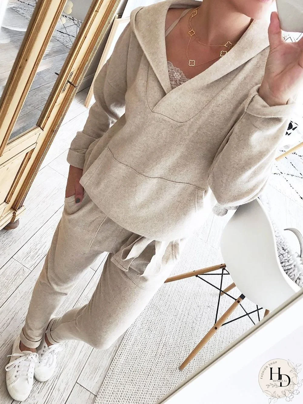 Hoodie Knitted Two Pieces Pants Sets Suits