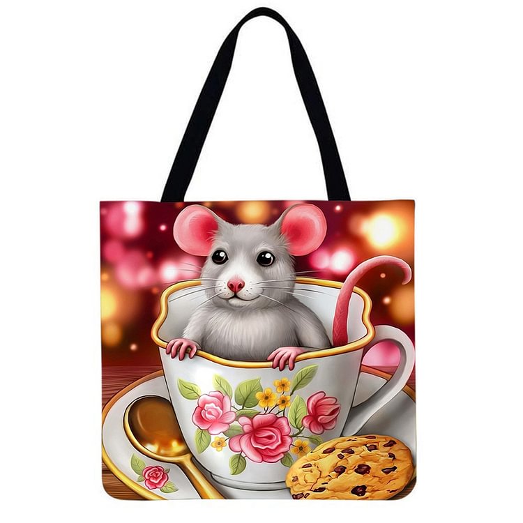 Mouse Coffee Cup Linen Tote Bag