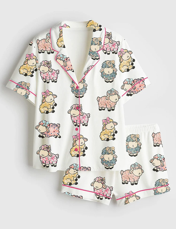 Women&rsquo;s The Lord Is My Shepherd Happy Easter Christian&nbsp;Print Short Sleeve Satin Pajama Set