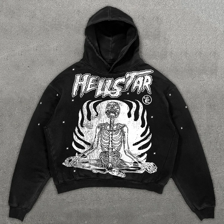 Sopula Oversized Vintage Hellstar Inner Peace Graphic Acid Wash Pullover Hoodie