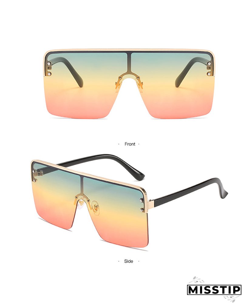 1Pair Half Metal Frame Ombre Lens Flat Top Sunglasses
