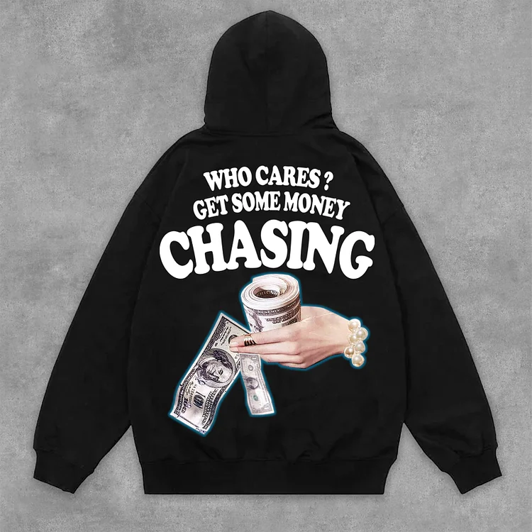 Street Vintage Chasing Money Graphic Print Side Pockets Hoodie SOPULA