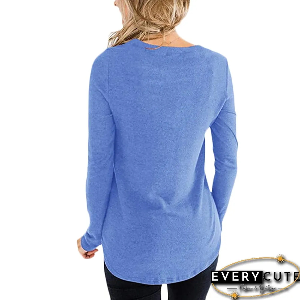 Light Blue Criss Cross Neck Long Sleeve Top