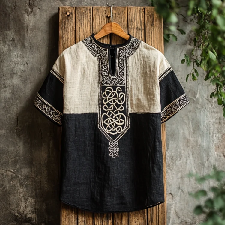 Men's Viking Celtic Embroidery Art Linen Shirt