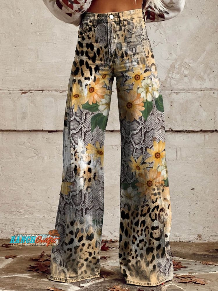 Women’s Daisy Leopard Print Casual Wide Leg Pants Multicolor / S