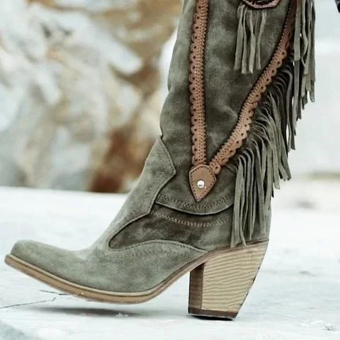 Women Winter Vintage Tassel Knee-High Boots | IFYHOME