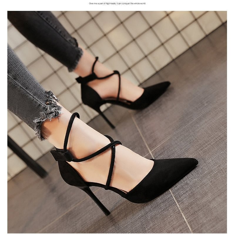 Four Seasons Women's Suede High Heels 9cm2021 New Pointed Stiletto Fashion Sexy Black Wedding Shoes Nude Bridal Shoes