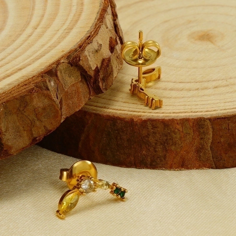 1 Pair Elegant Cute Lady Wreath Plating Inlay 304 Stainless Steel Zircon 18K Gold Plated Ear Studs