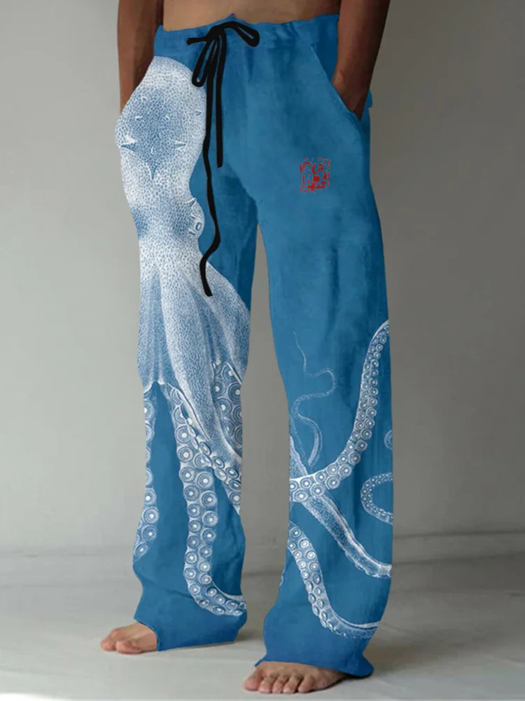 Japanese Octopus Art Print Linen Pants