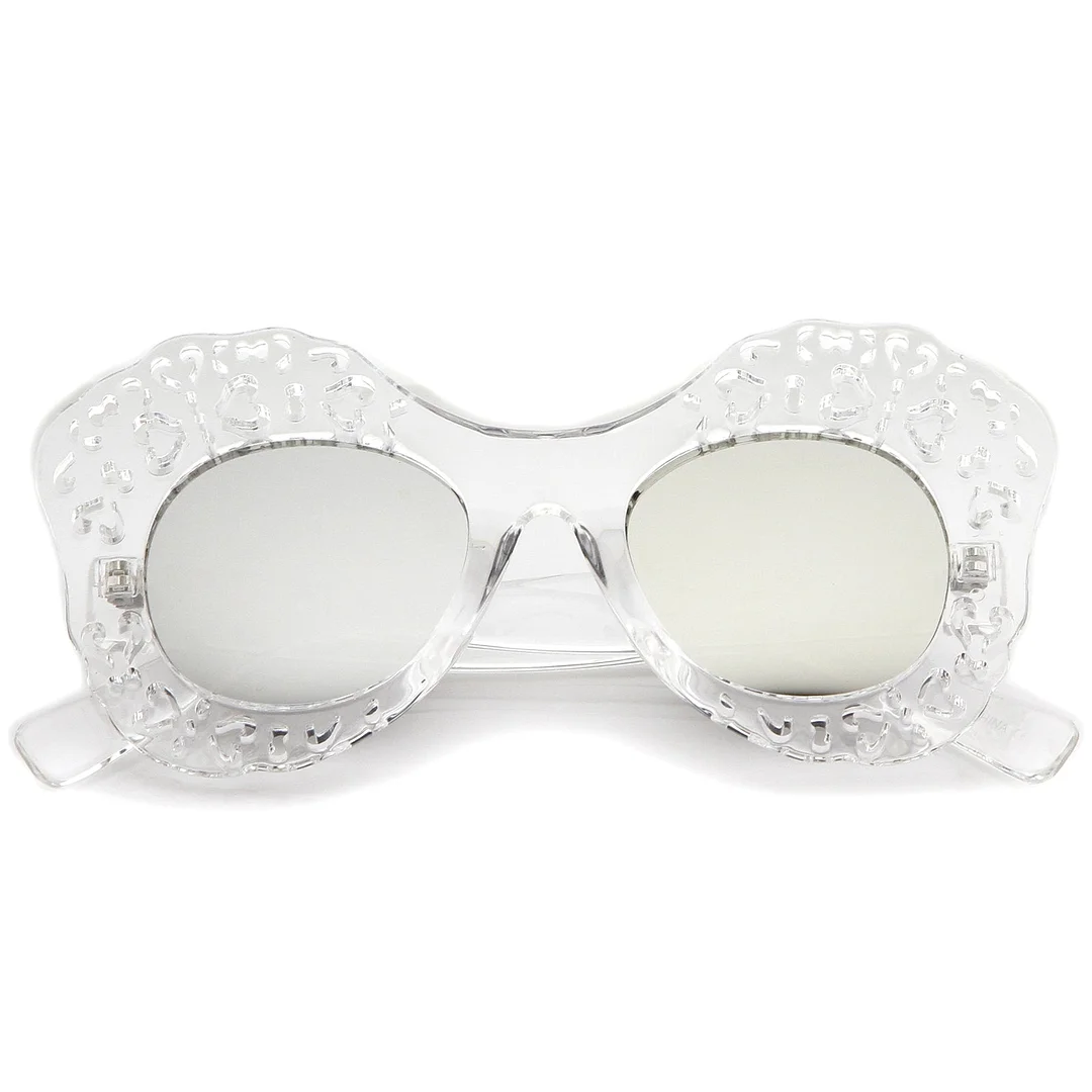 Transparent Cutout Frame Colored Mirror Lens Oversize Butterfly glasses 49mm