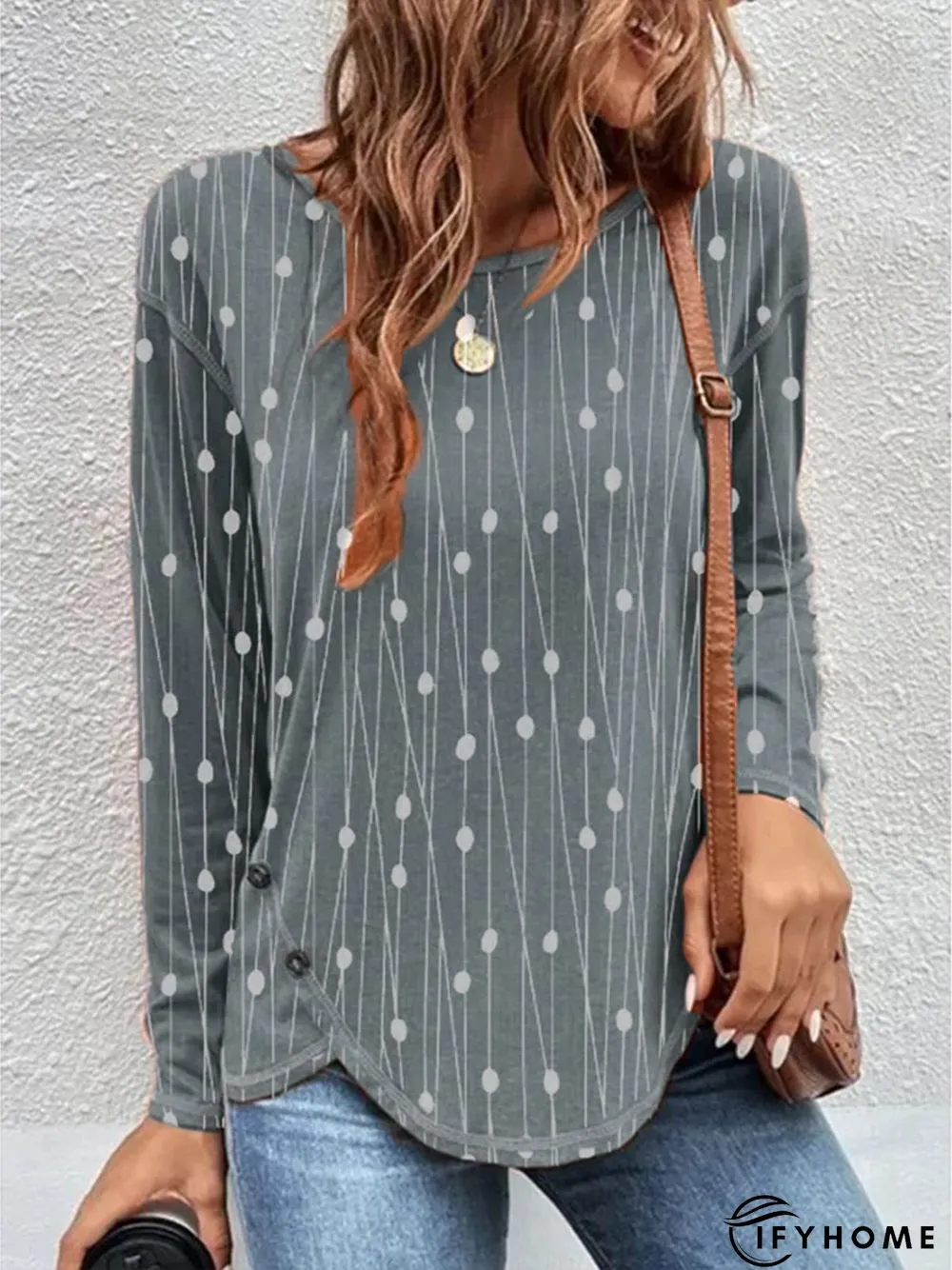 Casual Crew Neck Geometric Long Sleeve Loose Tunic T-Shirt | IFYHOME