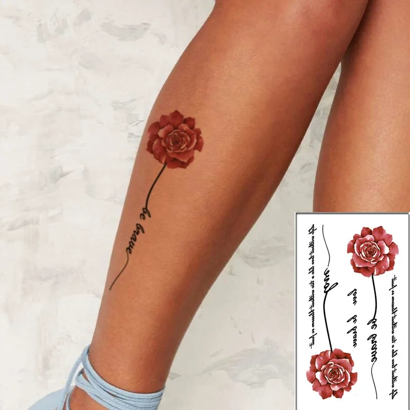 Beautiful Rose Flowers Body Art Neck Abdomen Waterproof Fake Tattoo Sexy for Woman Men Flash Temporary Small Size Tattoo Sticker
