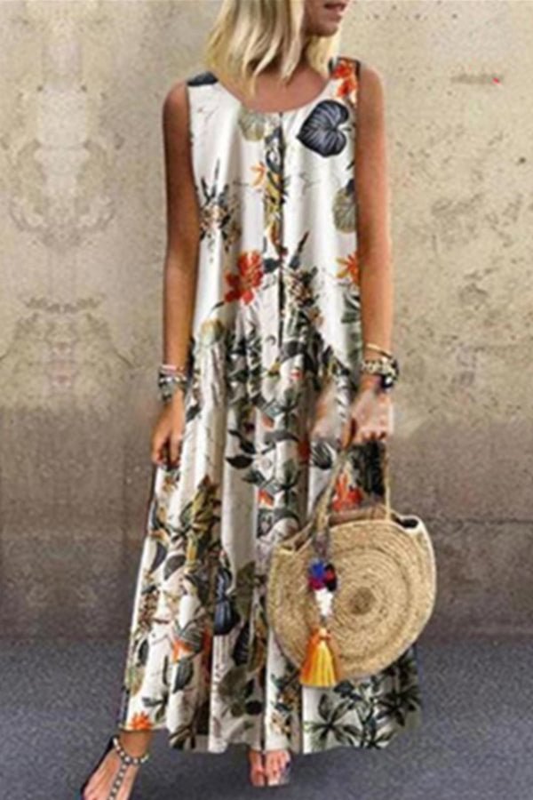 Floral Button Tank Maxi Dress - Chicaggo