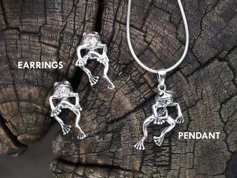 Wish New Vintage Silver Frog Earrings Women’s  Trendy Classical Ethnic Style Elegant Old Earrings Necklace