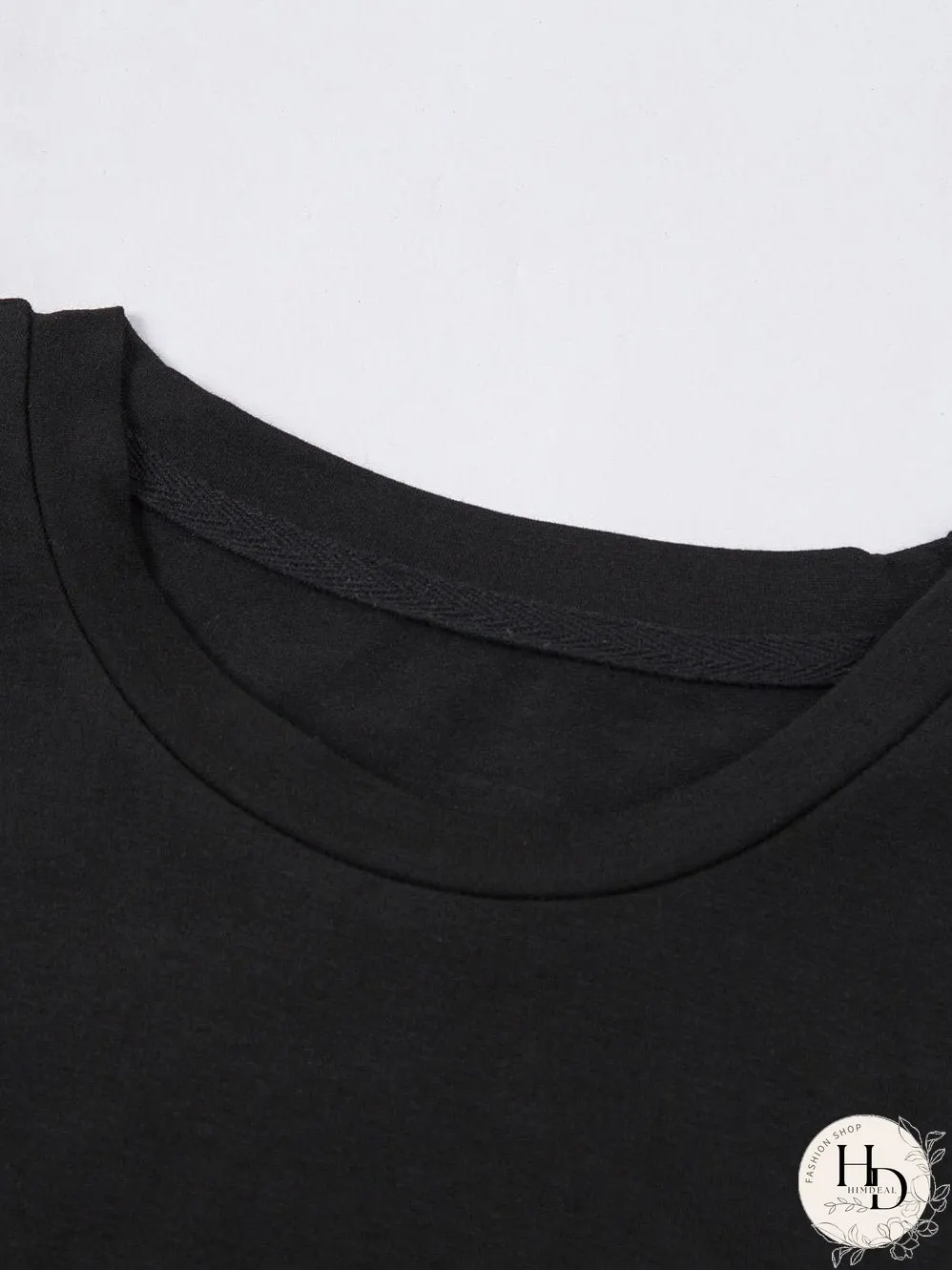 Chic Black Round Neck Short Sleeve Tee