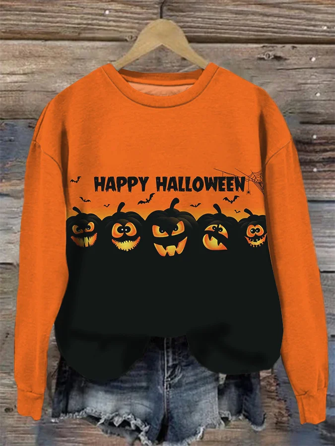 Halloween Cute Pumpkin Ghost Print Hooded Sweatshirt