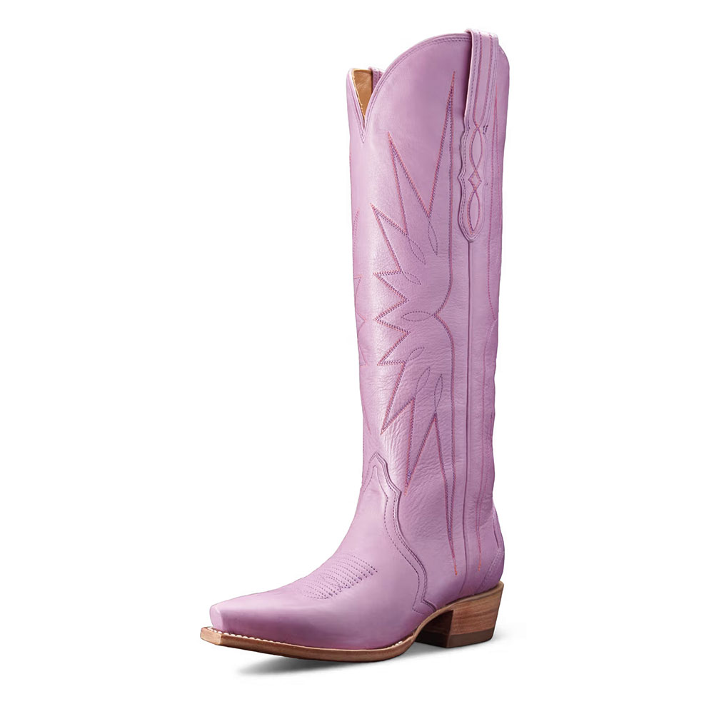 Purple Snip Toe Block Heel Knee-High Embroidered Cowgirl Boots Nicepairs