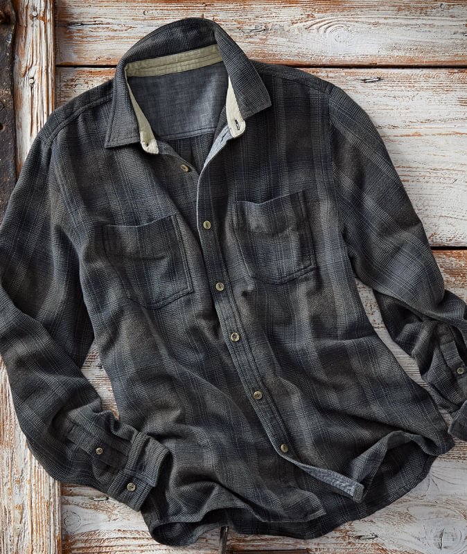 Men's Casual Check Print Long Sleeve Lapel Shirt