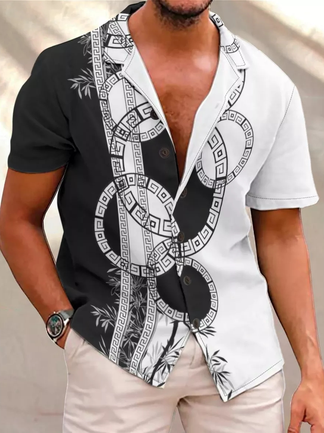 Men's casual printed block short-sleeve shirt
