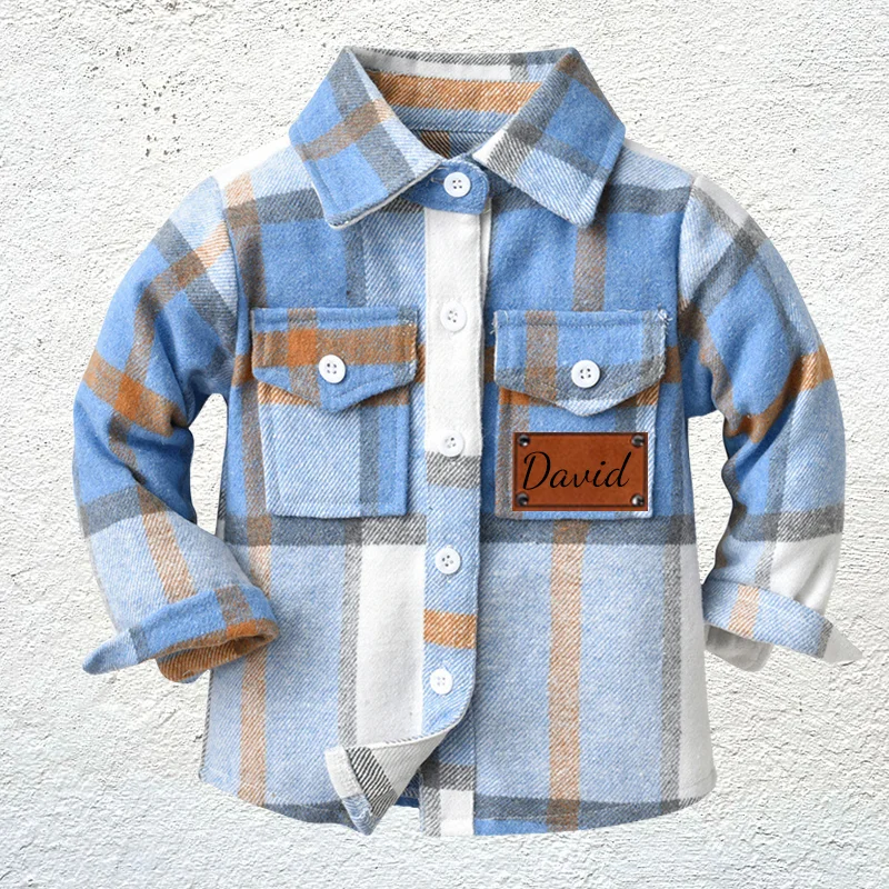 Personalized Leather Patch Kids Flannel Jacket | inJacket15
