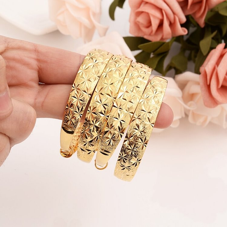 4pcs 24kGold Bangle for Women Gold Dubai Bride Wedding Ethiopian Bracelet