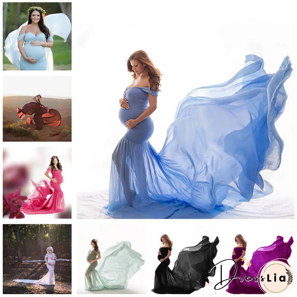 Maternity Maxi Dress-Pregnant Women Photography Off Shoulder Pregnancy Gown-For Photo