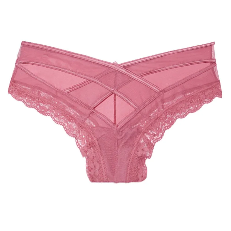 Meet'r Sexy Panties Women Lace Low-waist Solid Brief Female Underwear Ladies Cross Strap Hollow out Lingerie G String Underpant