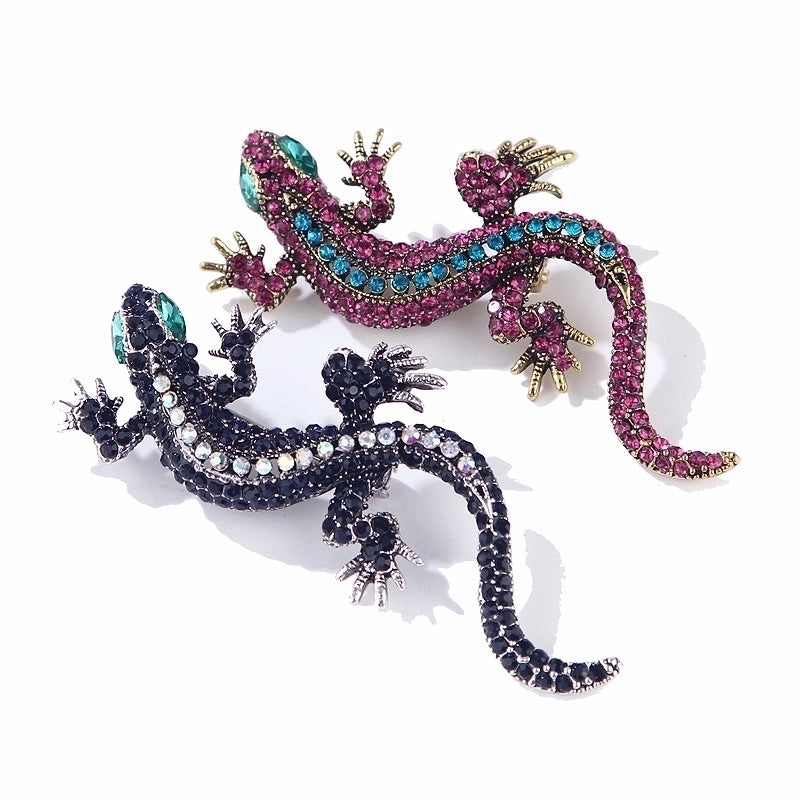 Fashion Pin Lizard Alloy Plating Inlay Rhinestones Unisex Brooches