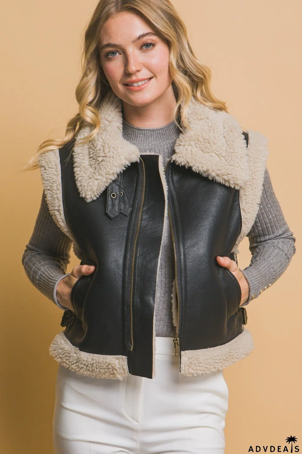 Love Tree Sherpa vest with zip and pockets