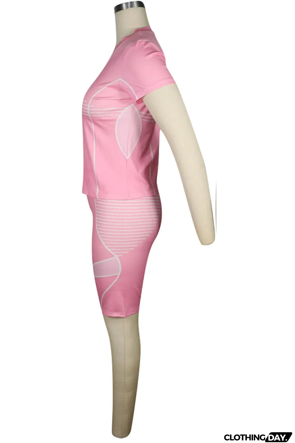 Pink knit Sexy Patchwork Print Straight Short Sleeve Two Pieces