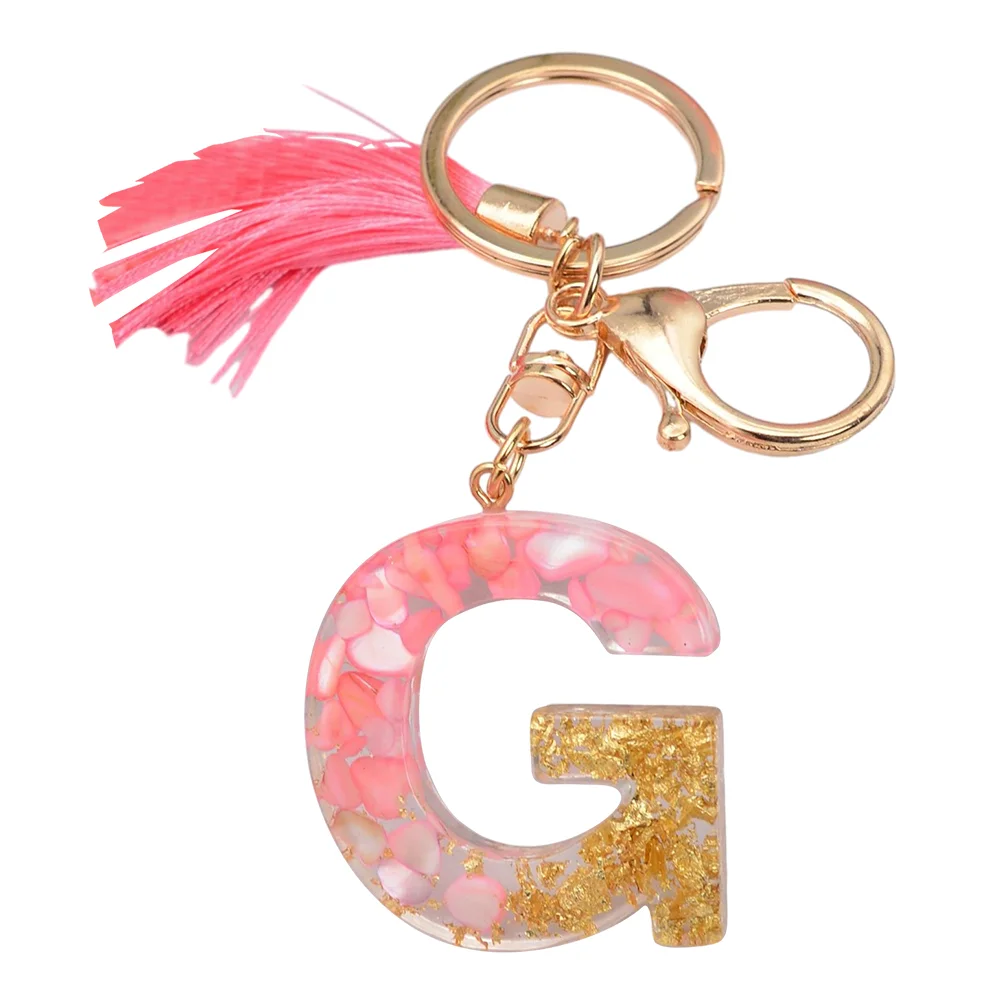Resin Initial Key Ring with Tassel Alphabet Keyring for Car Keys Wallet Handbags