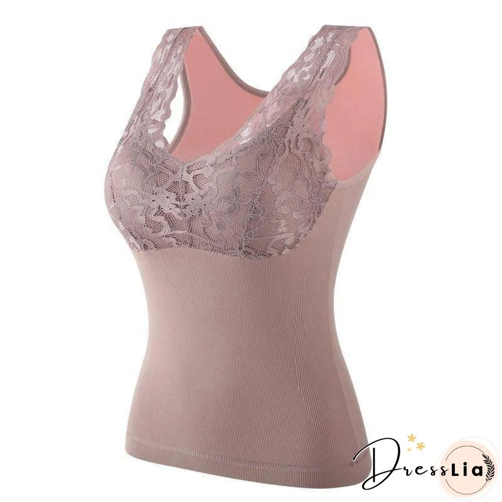 New Winter Tops For Keep Warm Women Sexy V-neck Camisole Lace beautiful Seamless plus velvet thickening For Women Fashion