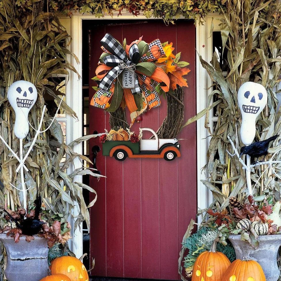 Farmhouse Pumpkin Truck Wreath-Autumn Nature Decoration