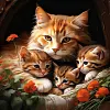Les Chats Et La Famille Des Chats-Perceuse Ronde Peinture Diamant-40*40CM