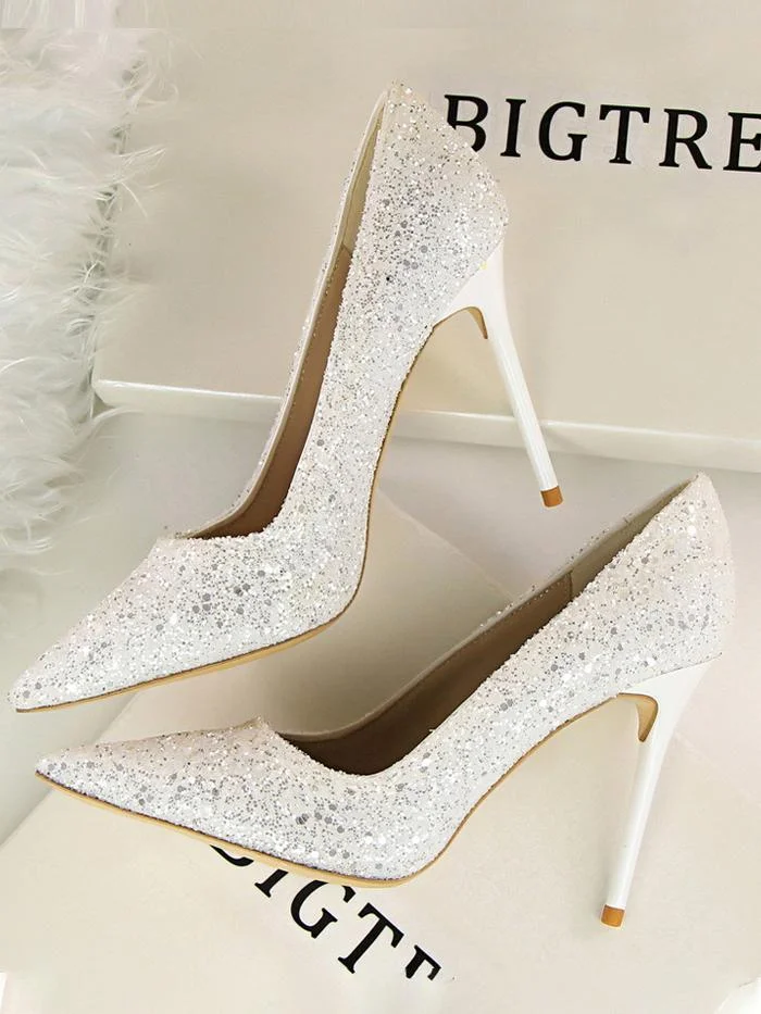 Fashion shallow mouth pointed toe sparkling sequins sexy high-heeled shoes