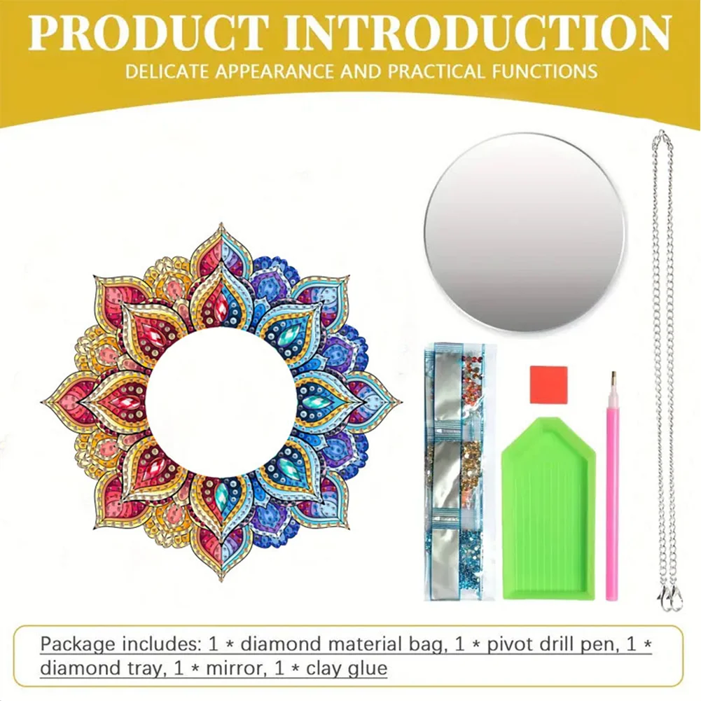 2D Flat DIY Flowers Hanging Mirror Diamond Art Kits Wall Door Decoration