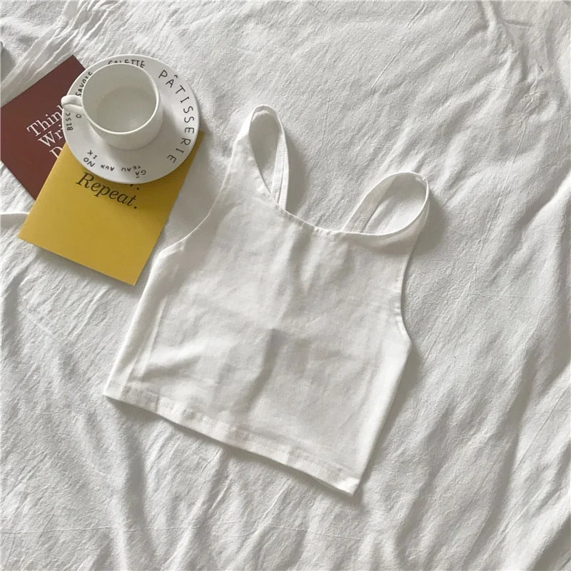 Camisoles Women Solid Simple Backless Leisure Womens Korean Style Tanks Tops Slim Crop Top Basic Sexy All-match Bodycon Ulzzang