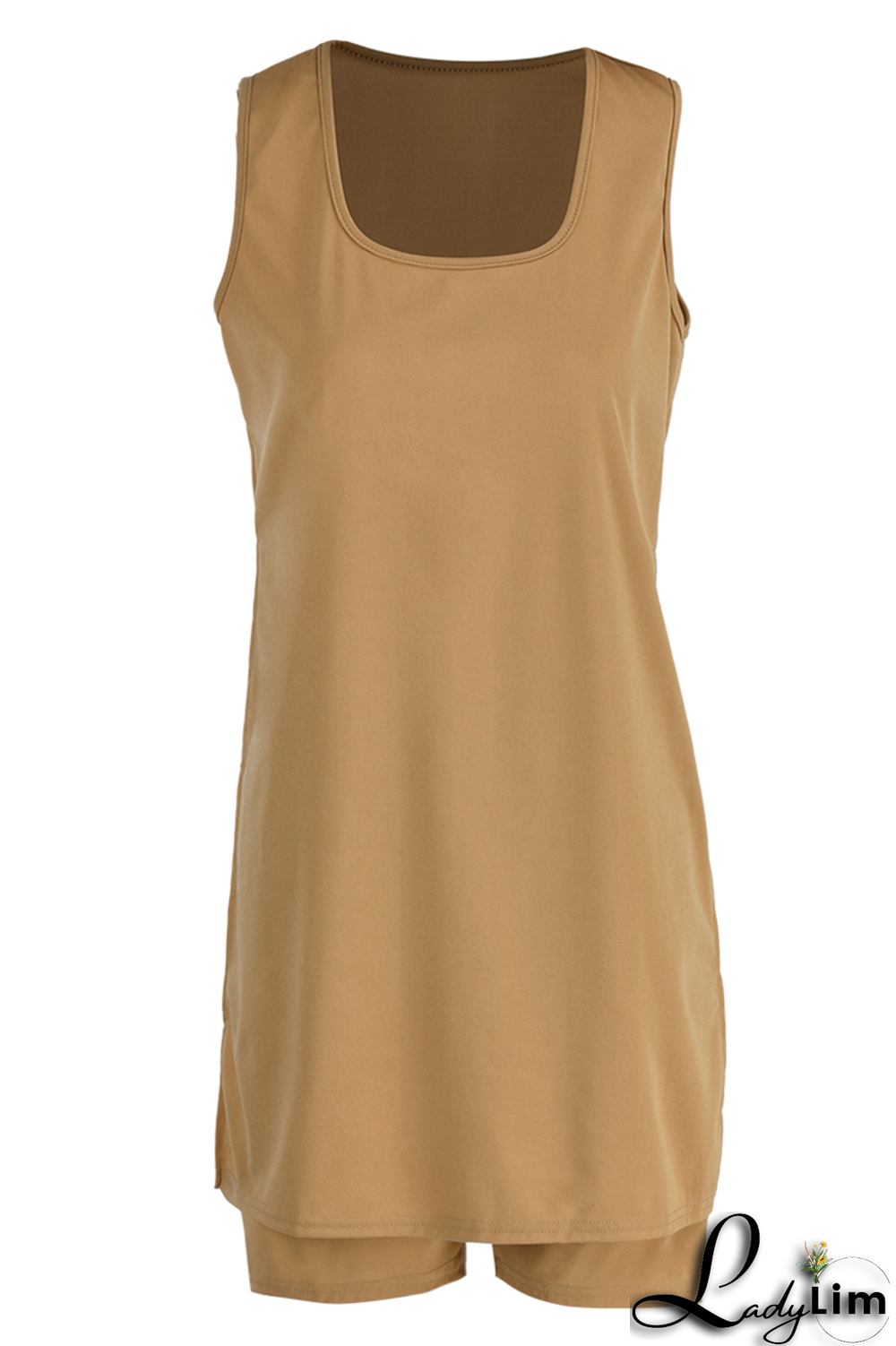 Black Casual Solid Slit Square Collar Sleeveless Two Pieces