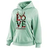 Women's Vintage Love Elk Christmas Print Long-Sleeve Mint Green Hoodie by Inlyline
