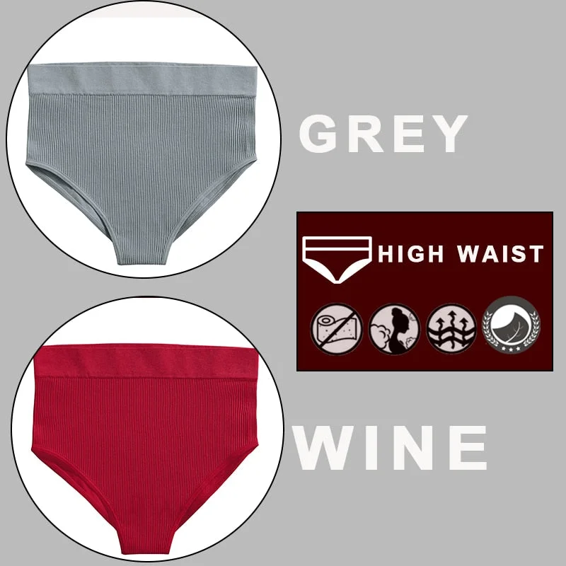 FINETOO 2PCS/Set Sexy Women Panties Underwear 10 Solid Colors Underpants For Girls High Waist Bodyshaper Briefs Seamless Pantys