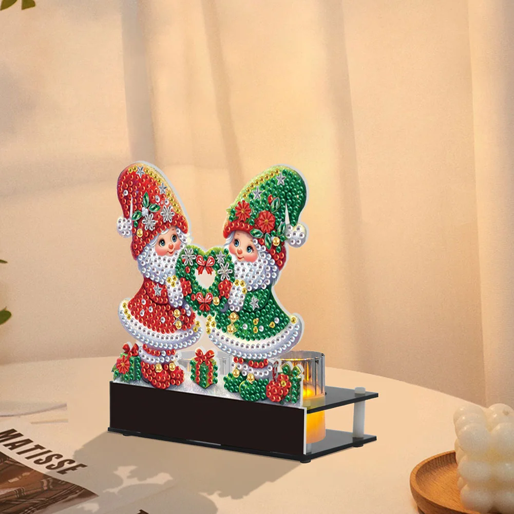 5D DIY Wreath Gnome Diamond Art Mini Candle Holder for Aromatherapy Art Crafts