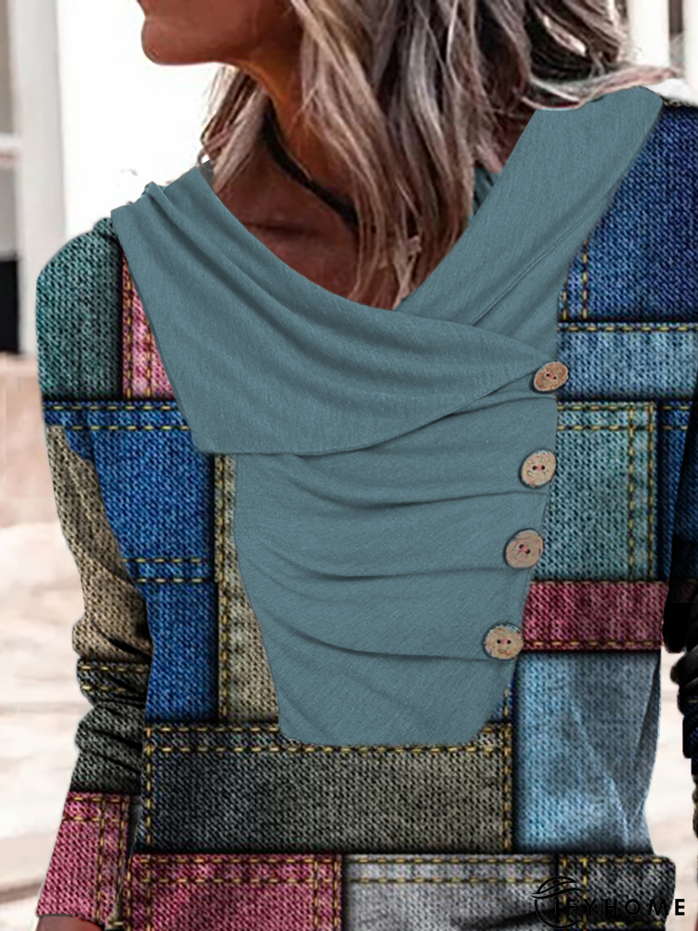 Casual Colorblock Loose Buttoned Long sleeve Top | IFYHOME