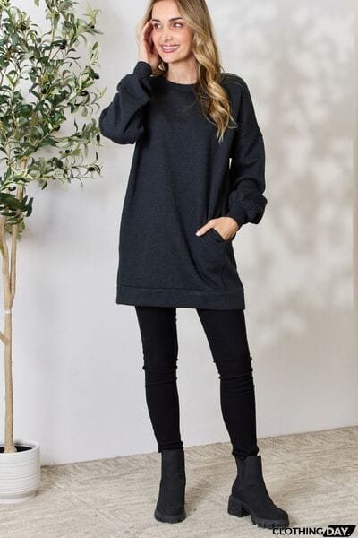 Zenana Oversized Longline Top with Pockets