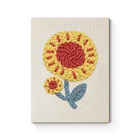 Yellow Sunflower with Red Center and Blue Leaves - Punch Needle