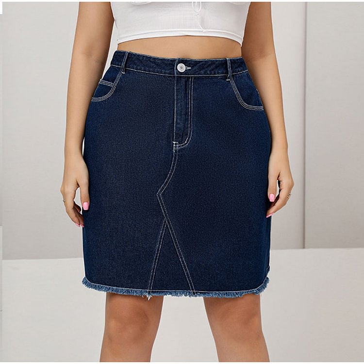 Plus Size Tassel Hem Wrap Overlap Blue Bodycon Denim Skirts Spring Women Office Lady Workwear Mini Jeans Skirt High Waist Faldas - Shop Trendy Women's Clothing | LoverChic