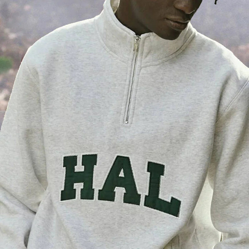 Men's retro classic letter polos zipper sweater