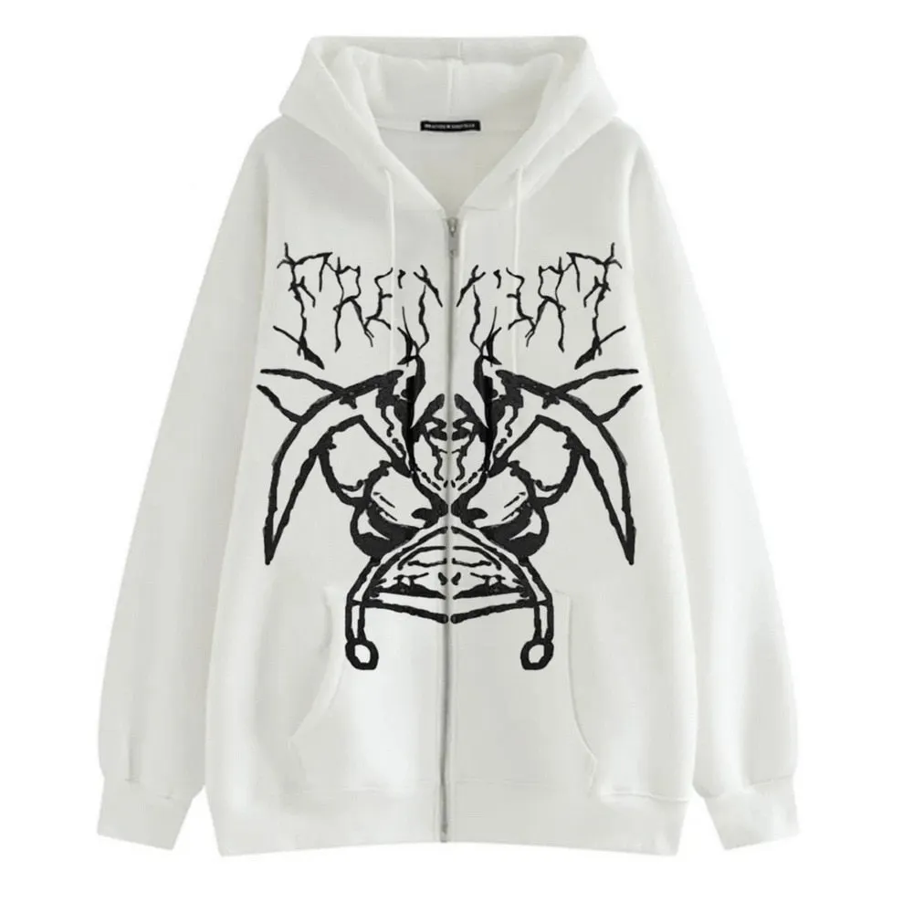 Women Hip Hop Streetwear Hoodies Women Jacket Angel Dark Print Jacket Coat Goth Harajuku Y2k Clothes Punk Jacket Outwear Zipper